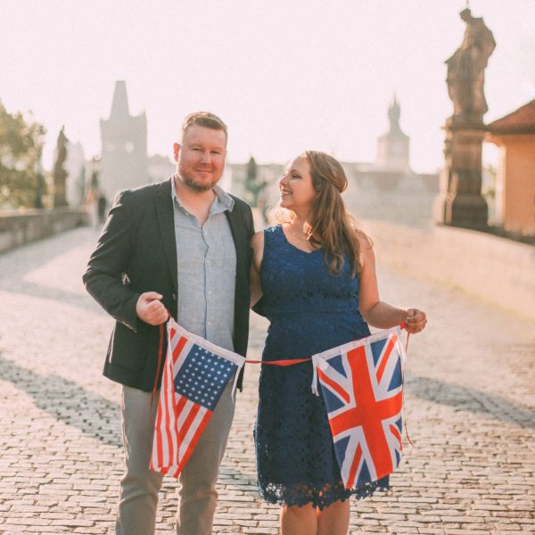 Katie and Sean, owners of Glenan Lodge, on Charles Bridge in Prague